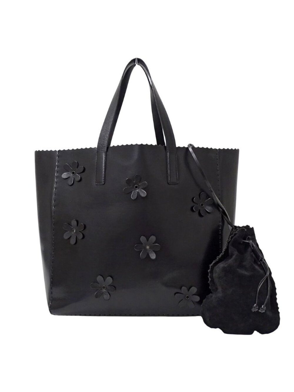 Prada Tote Leather Black Flower - Picture 1 of 13